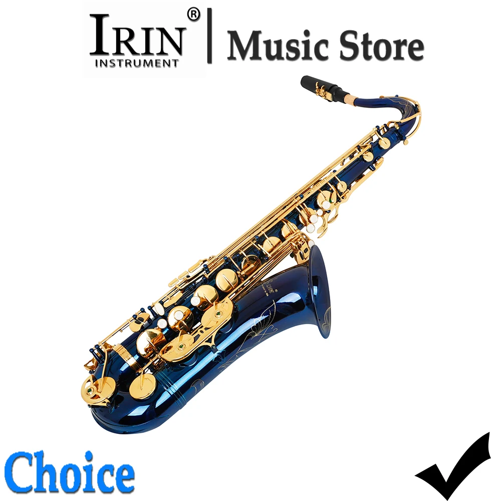 SLADE Tenor Saxophone Bb Brass White Shell Keys Blue Gold with Case Mouthpiece Straps Strap Gloves Cloth Neck Ligature Reed