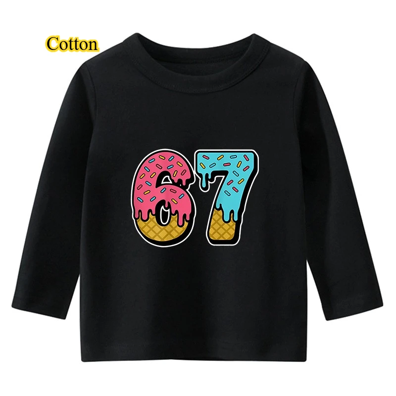 

Kids Cotton Clothes Funny Six Seven Brainrot 67 Meme Long Sleeved T-shirt Girls Boys Kawaii Casual Tees For Birthday Gift