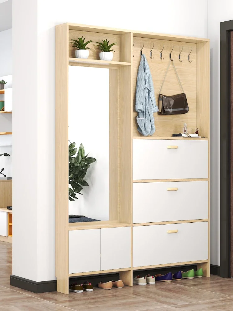 Wall Home Doorway Large Capacity Coat and Cap Entrance Cabinet Simple Modern with Mirror