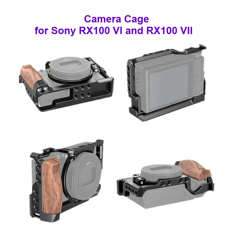 SmallRig for Sony RX100 VI and RX100 VII Vlog Camera Cage, Fit DSC-RX100 M6 and DSC-RX100 M7 Camera, W Wooden Handle Grip -2434