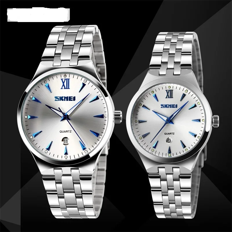 New Men Stainless Steel Band Alloy Quartz Watch 30M Water Resistant Simple Design Wristwatches for Couples