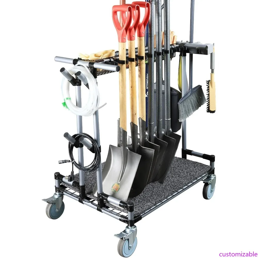 

Sturdy Garden Tool Storage Cart with 5-Inch Wheels for Lawn and Sand, Designed for Long-Handle Tool Organization