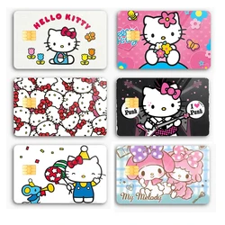 Autocollant de carte de débit de crédit Hello Kittile, étiquette de bricolage Sanrios Anime Melody, film autocollant de poker étanche, peau de bande pour petite puce