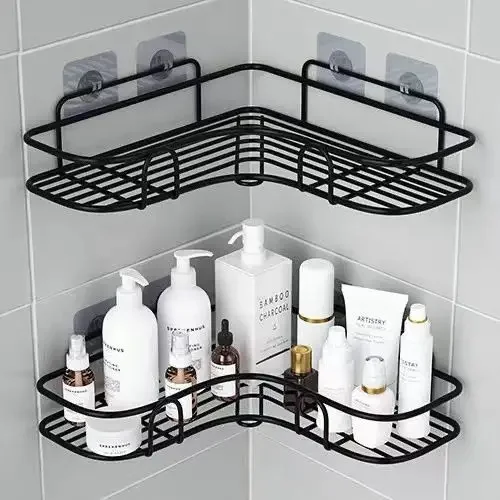 No Drill Bathroom Triangle Corner Shelf Wall Mounted Storage Rack for Kitchen Bathroom Organizer Space Saver