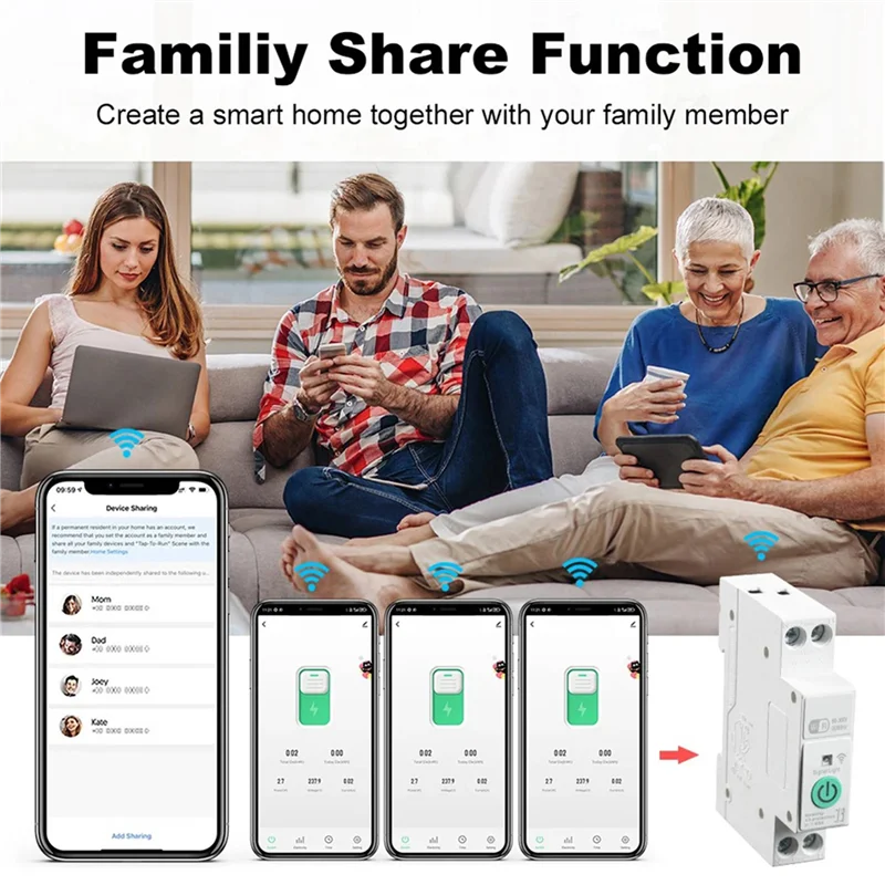 ABUO-4X Tuya Wifi Smart Circuit Breaker 1P+N 63A Din Rail Switch With Electricity Statistics Remote Voice Control For Alexa