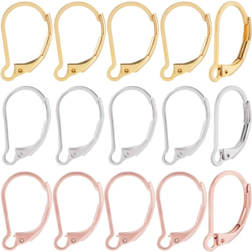 

60Pcs Leverback French Earring Hooks 24K Gold & Rose Gold & Sterling Silver Plated Stainless Steel Hypoallergenic Dangle Ear kit