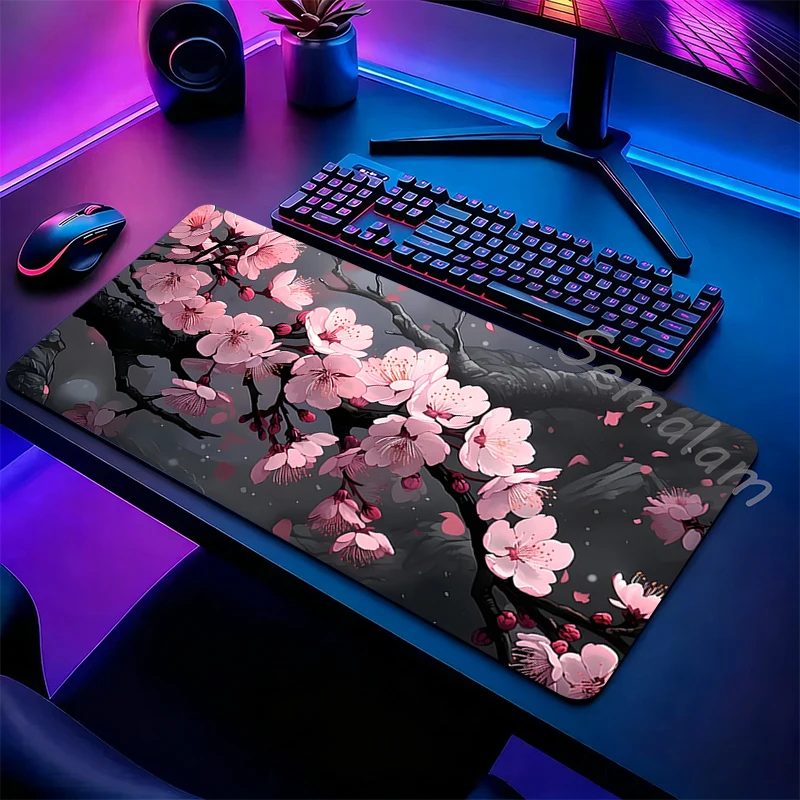 

Minimalist Cherry Blossom Mouse Pad Non-Slip Base Locked Edge Smooth Desk Mat Modern Style for Office Gaming PC Laptop Desktop