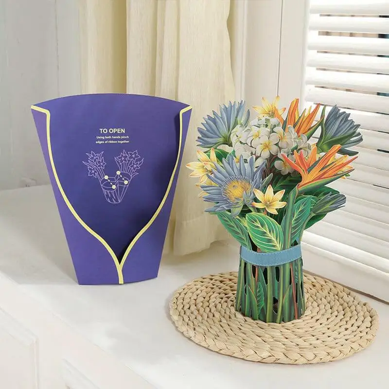 Creative 3D Pop-Up Bouquet Thank You Card Pop-Up Bouquet Greeting Card Eternal Flower Holding Flowers Blessing Gift Mother's Day