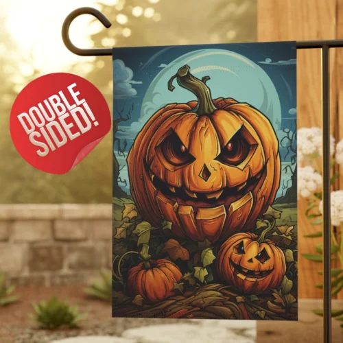 Spooky Halloween Garden Flag. Carved Pumpkin, Jack-o-Lantern, Mom Gift for Her