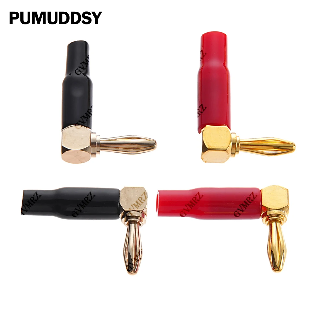 2PCS 4mm L-shaped Right Angle Banana Plug Soft Plastic Shell 90 Degree Banana Connector for Audio 4mm Red Black