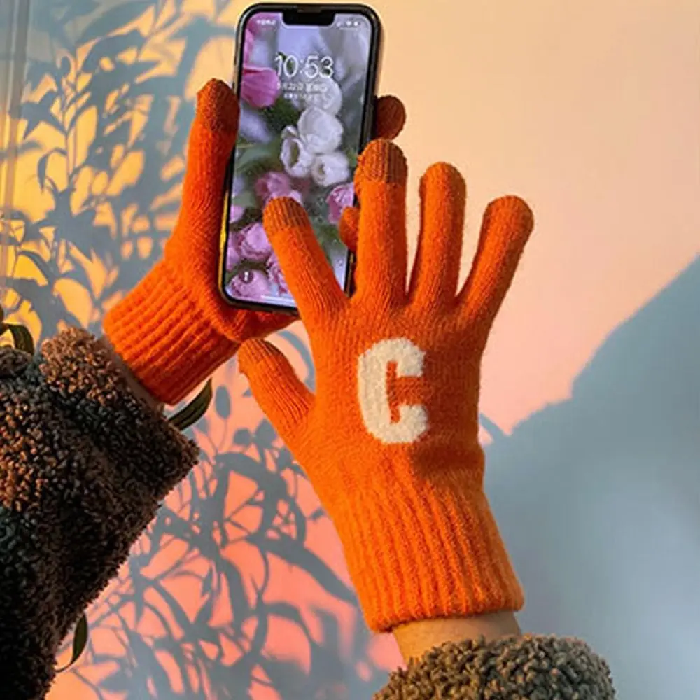 

Wool Candy Color Letter C Full Finger Windproof Korean Style Gloves Women Knitted Gloves Touch Screen Gloves Outdoor Gloves