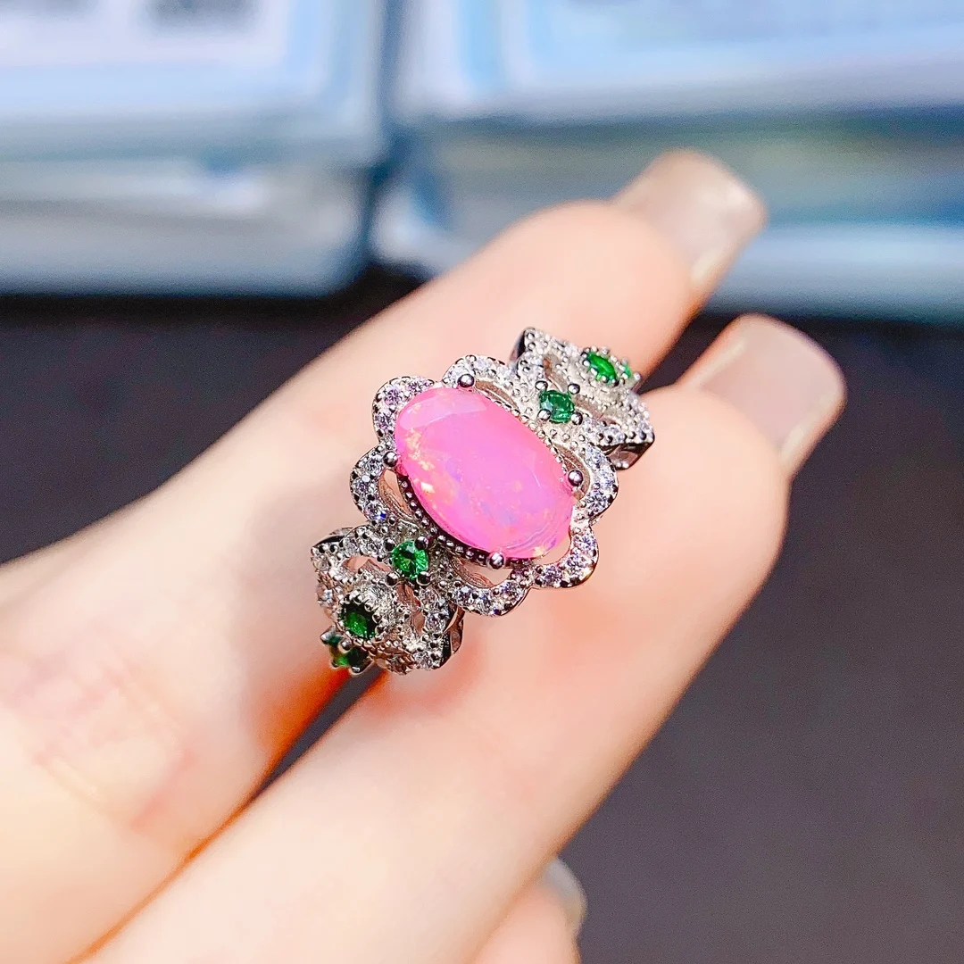Vintage Pink Opal Engagement Ring Sterling Silver October Birthstone Ring Unique Opal Ring Birthday Gift For Women - view 3