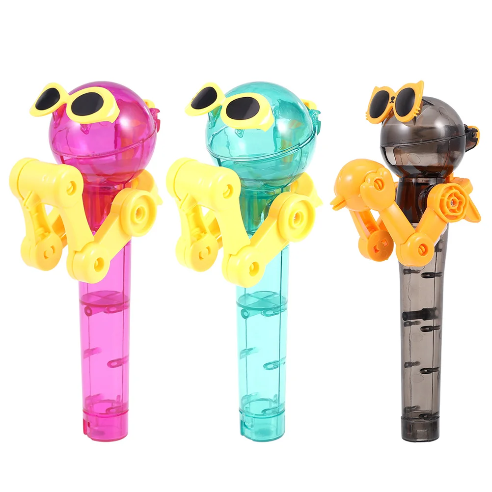 3 Pcs Lollipop Robot Toys Candy Storage Childrens Cartoon Holder Decompression Plastic Lovely