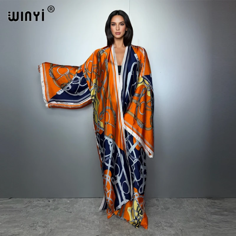 

WINYI 2026 boho kimono maxi beach wear cover up holiday party dress abaya dubai luxury muslim woman fashion open front kaftan