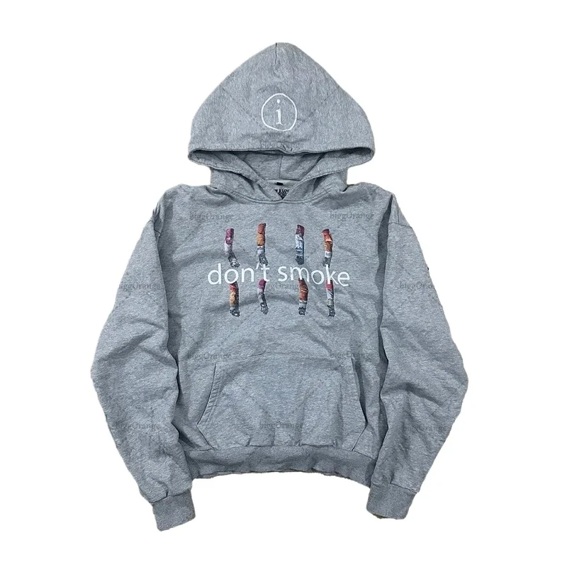 

Vintage High Street Gothic Y2K Harajuku Grey Hoodie Men Trendy Retro Cigarette Print Oversize Sweatshirt Hip Hop Punk Streetwear
