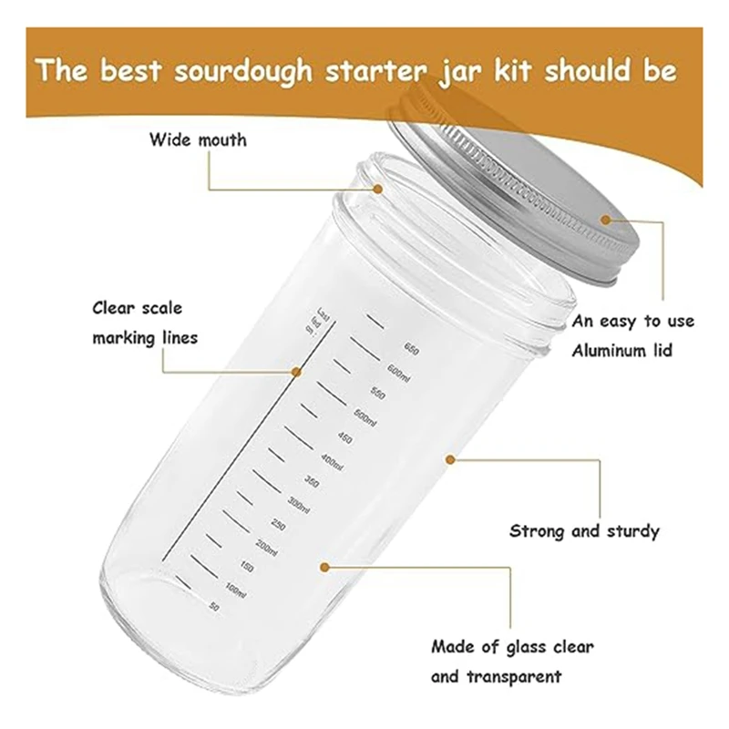 Frasco De Vidro Hermético Com Tampa E Escala, Sourdough Maker, Kit De Fermentação Natural
