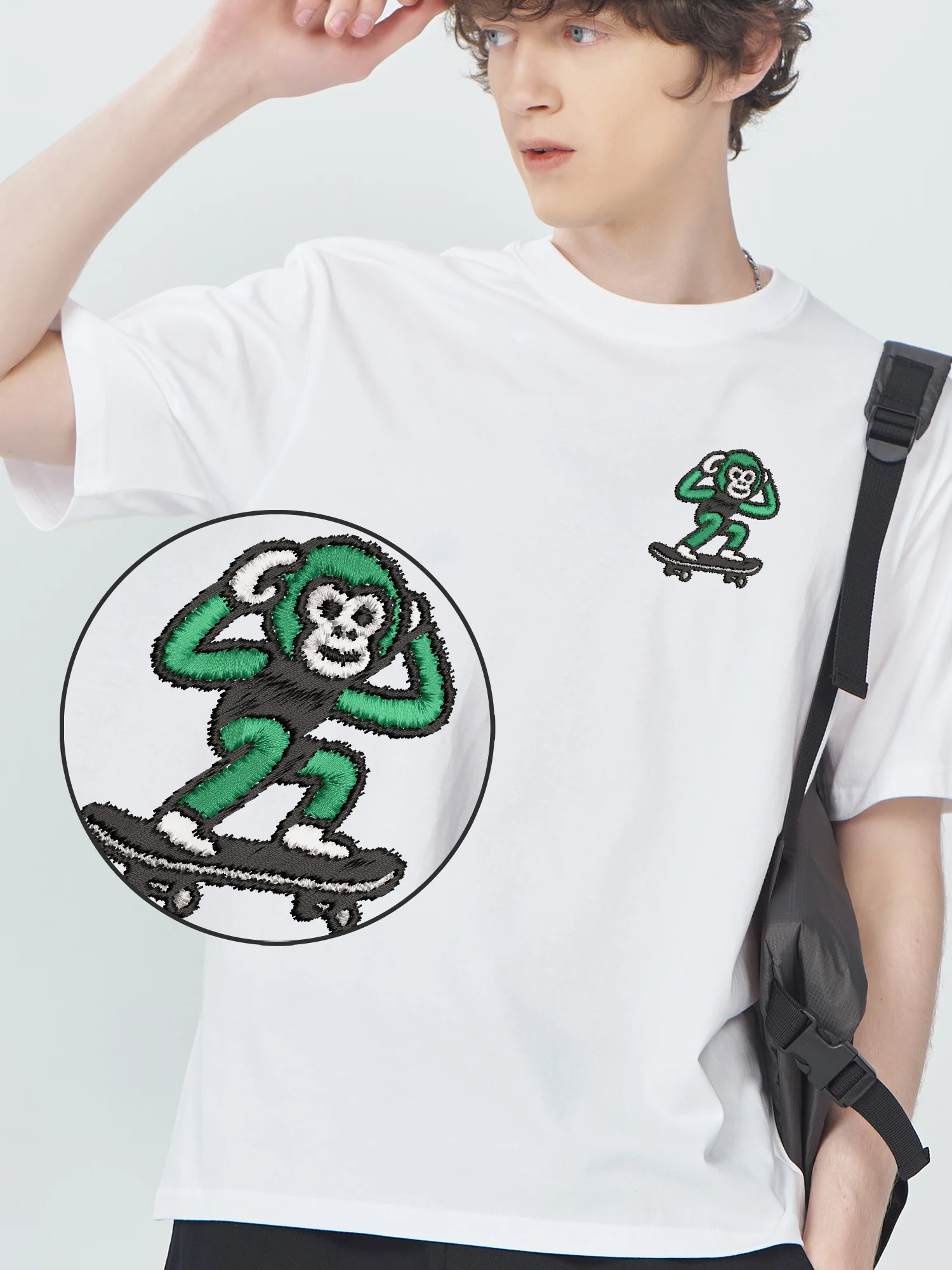 

Skateboarding Monkey Embroidered T-Shirt Funny Camiseta Cotton Comfort High Quality Embroidery Tees Unisex Trendy Clothes