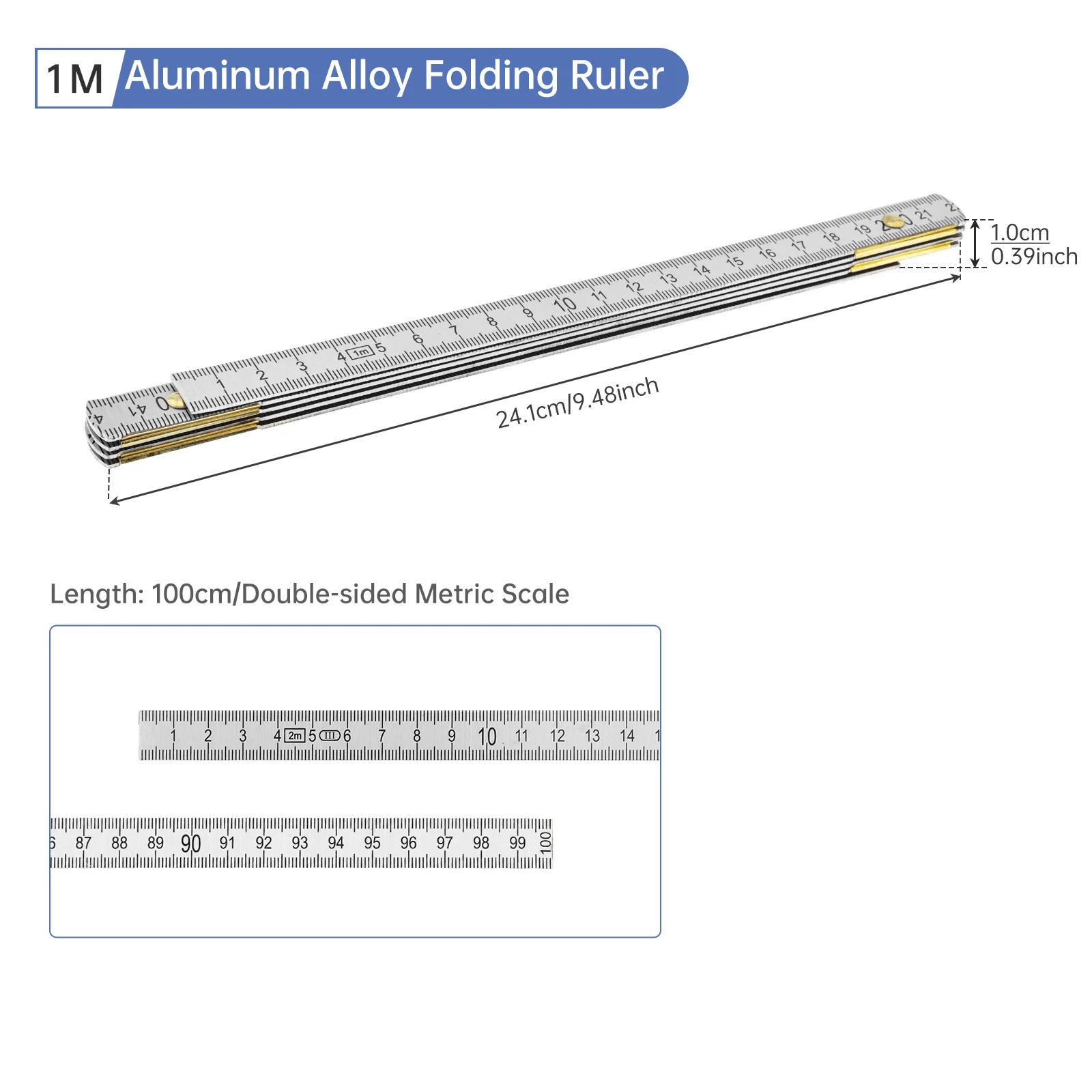 1M /2M Dual Metric Scale Aluminum Folding Rule for Metalworking / Industrial Drawing / Engineering, Multi-Purpose Measuring Tool