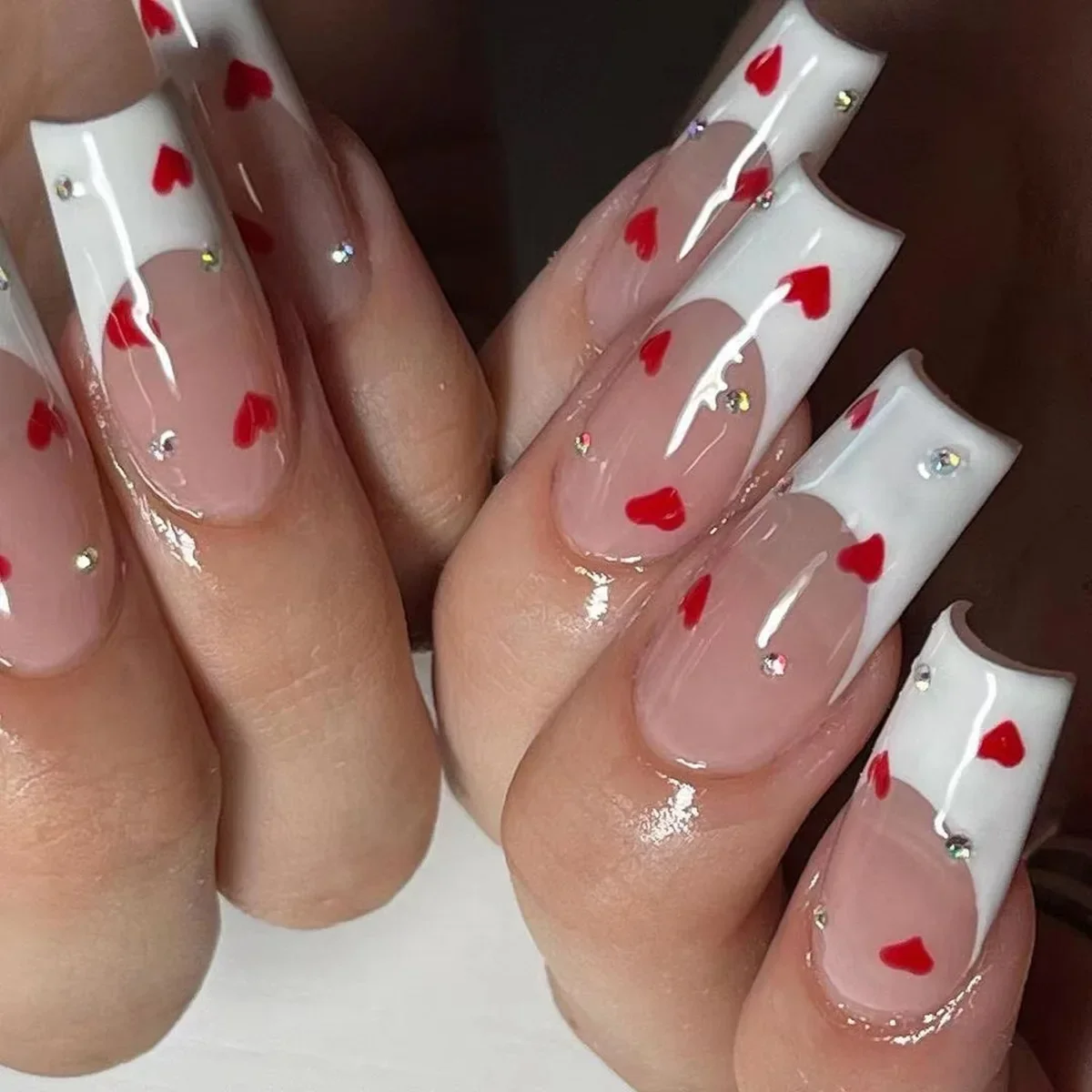 24 pçs longo ballet vermelho amor imprensa em unhas francês preto unhas falsas com cola dia dos namorados unhas cobertura completa unhas falsas para presentes