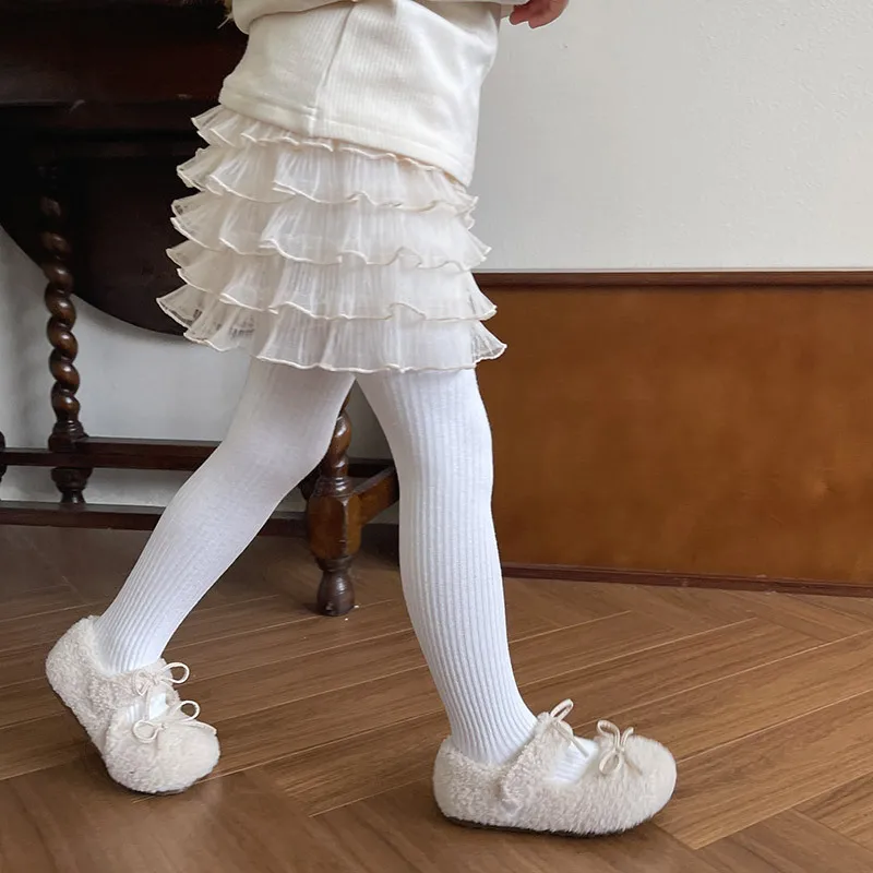 Baby Lace Princess Leggings Stocking Sock Thermal Velvet Tights for Kids Girls Layered Ruffle Bloomers Pantyhose Under Dresses
