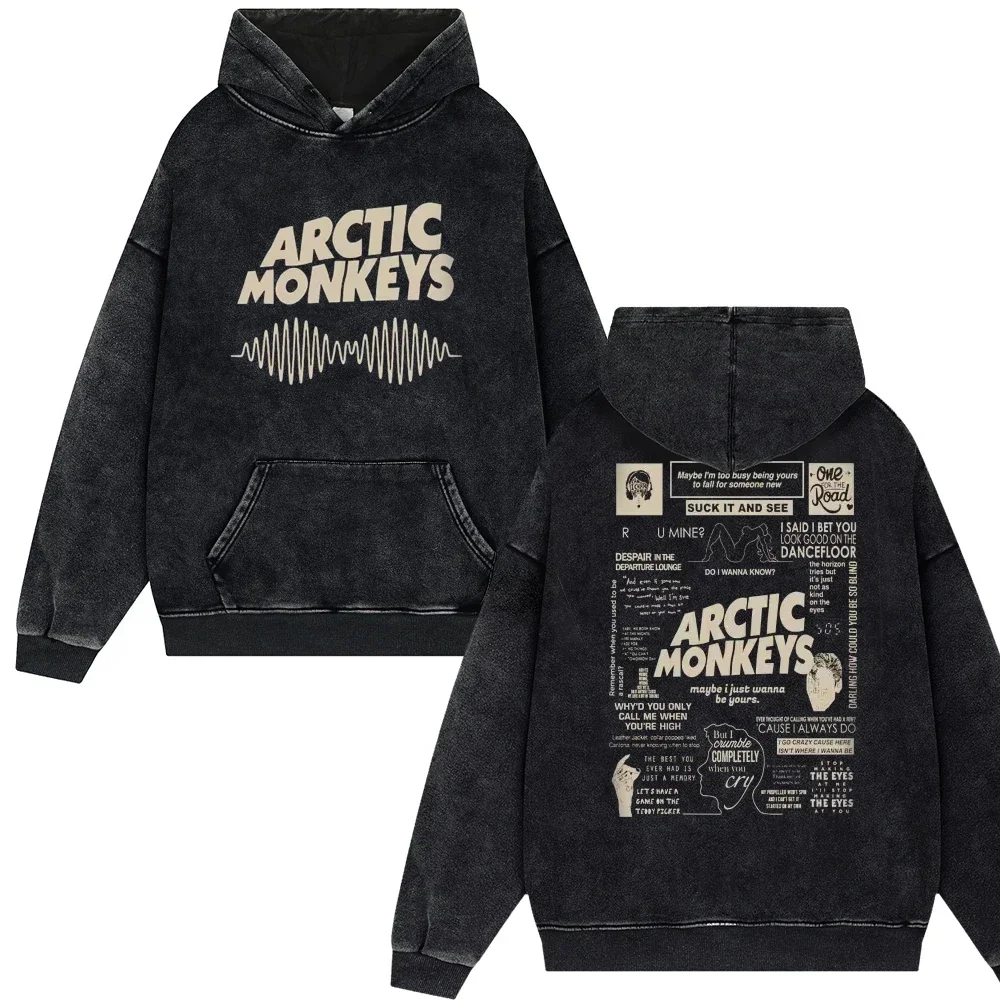 Retro Rock Arctic Monkeys Music Album Vintage Washed Hoodies Men\'s Oversize Pullover Y2k Hip Hop Streetwear Sweatshirt Tracksuit