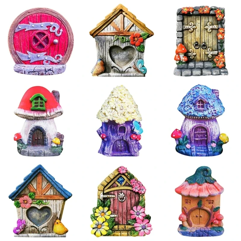 Whimsical Fairy House Door Tiny Wooden Elf Door, 6 Piece Set for Outdoor Fairy Garden and Miniature Models Dropship