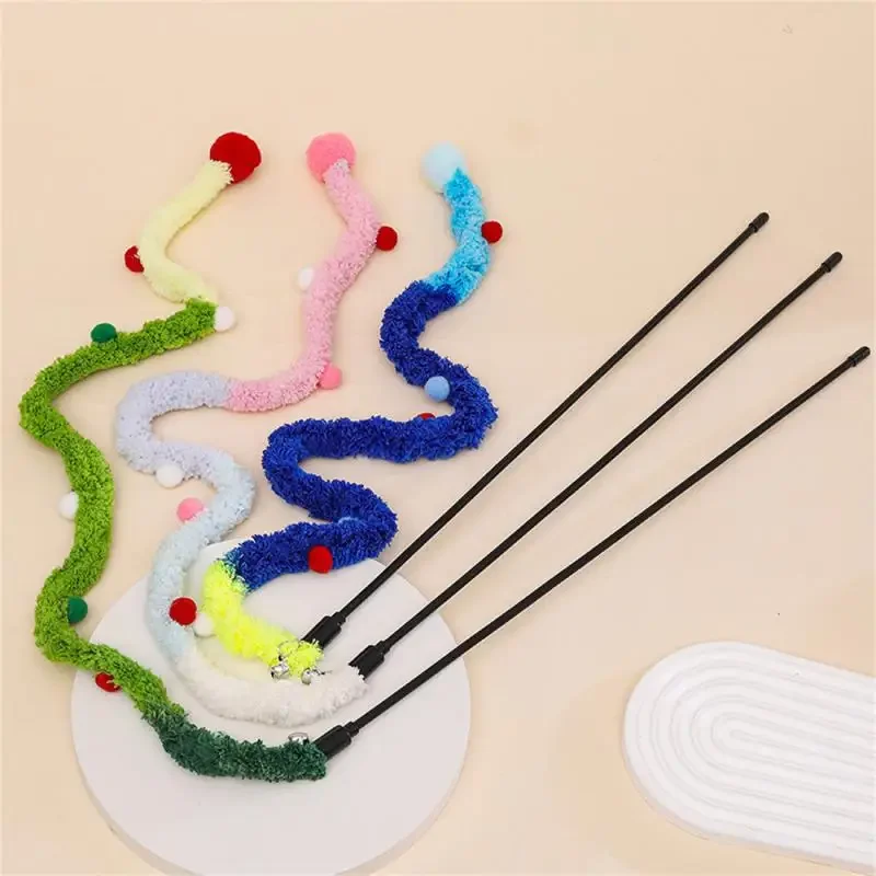 New Cat Toys Rainbow Stripes Funny Cat Stick with Bell Interactive Play Pet Supplies Interactive Cat Toy Caterpillar String