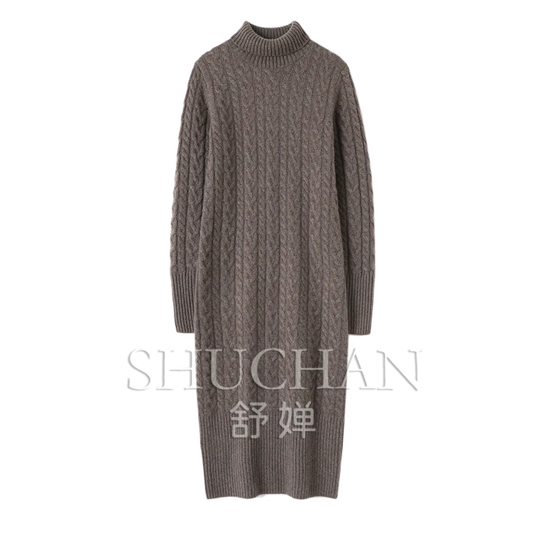 Thick 100% Cashmere Sweater Women New Long Dresses for Women  Turtleneck  Mid-Calf  Vestidos Elegantes Para Mujer