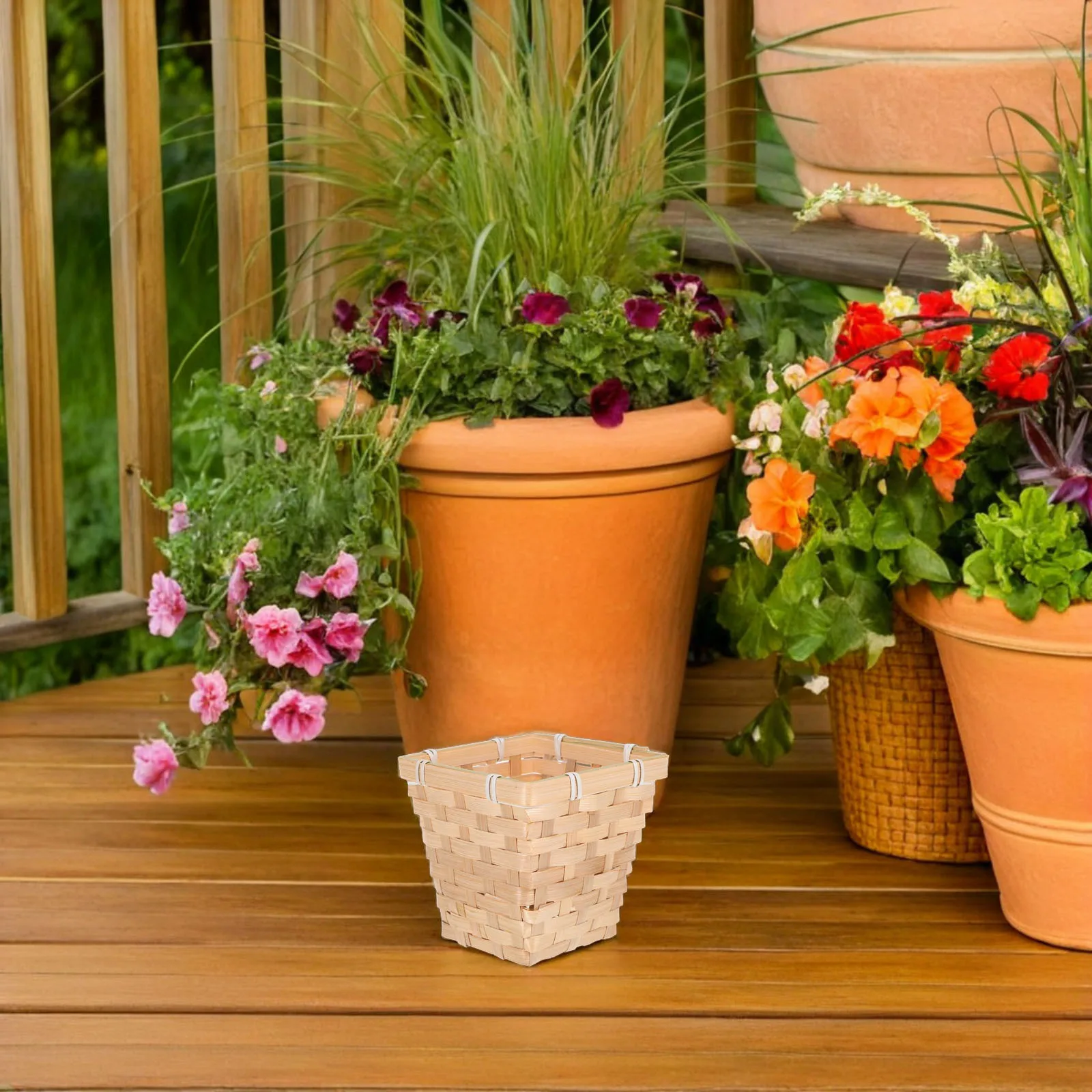 

8Pcs Bamboo Woven Storage Baskets Square Mini Organizer Bin 4.72 Inch Decorative Small Baskets for Desk Office Bedroom Storage