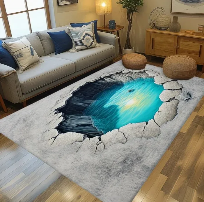 3D Visual Crack Pattern Non-Slip Carpet Area Rug Suitable for Living Room Kitchen Indoor and Outdoor Use Ideal for Entryways