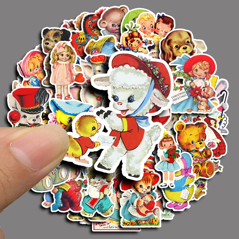 10/30/50pcs Cute Retro Showa Style Animals Doll Stickers Kids Toys DIY Notebook Phone Laptop Luggage Skateboard Graffiti Decals