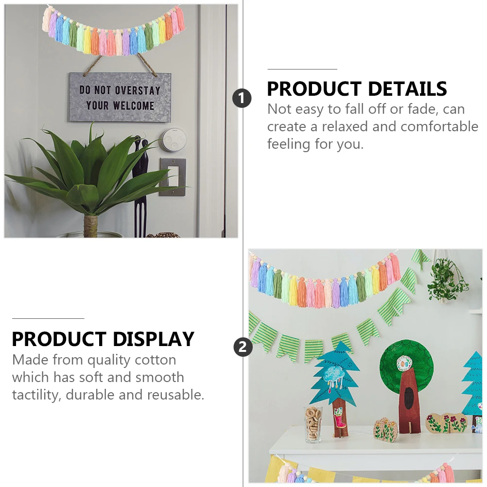 

Rainbow Tassel Garland Cotton Wall Hanging Decorative Garlands Bohemian Pendant Colorful Cotton Tassel With Wood Beads