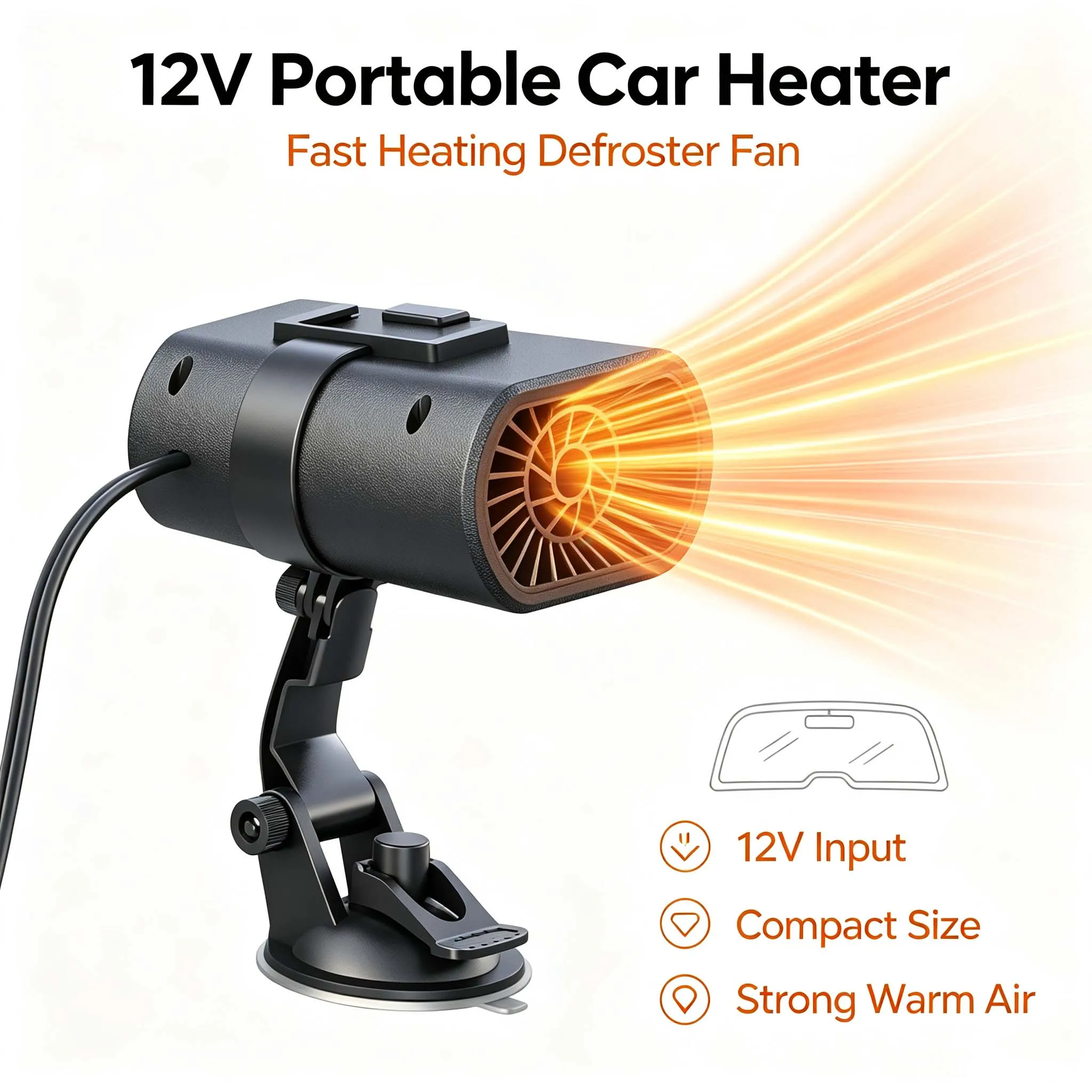 Multi-Function 12V Car Heater Fast Heating Windshield Defroster Anti-Fog Suction Cup Mount Winter Auto Interior Accessories