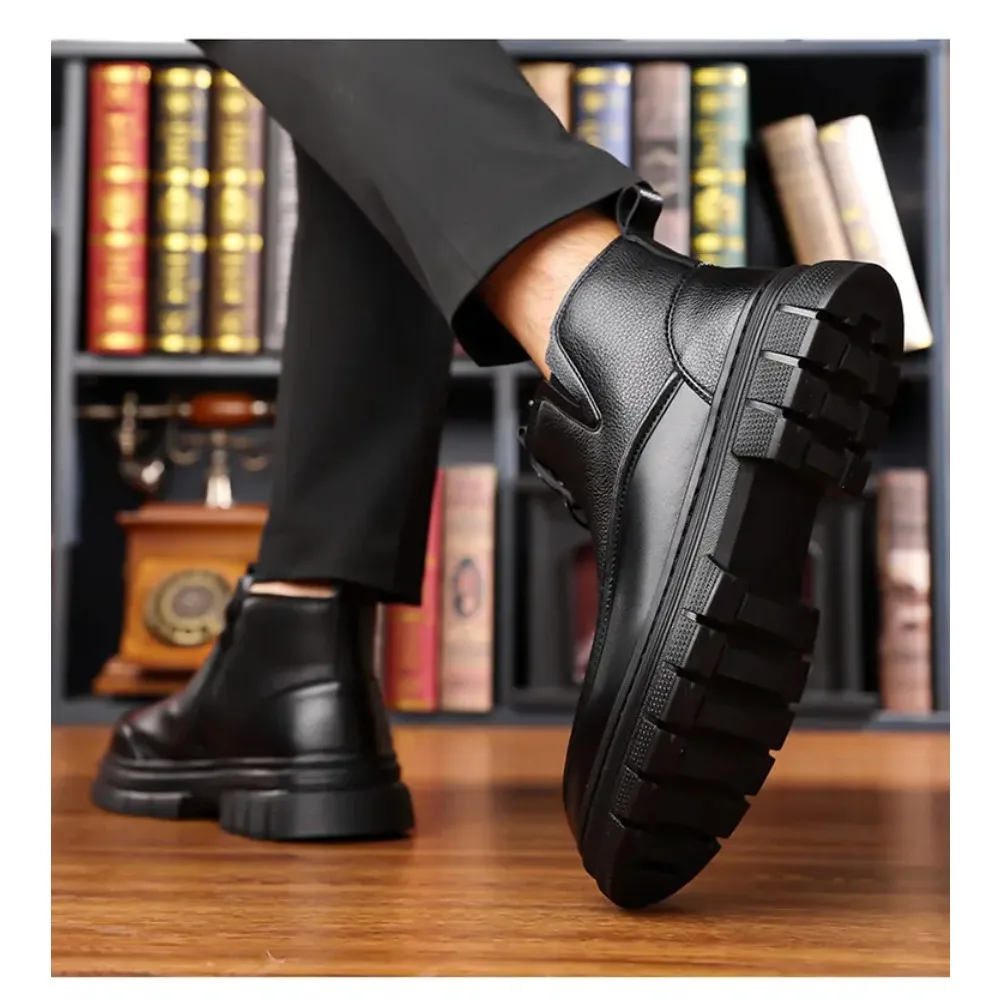 الشتاء الدافئة الأحذية القطنية للرجال موضة عادية أسود جديد مصمم البقرة أحذية من الجلد الذكور لينة وحيد منصة حذاء من الجلد رجل