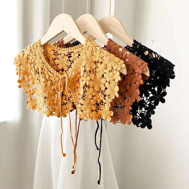 Spitzen-Hohlhaken-Imitatkragen, gestrickter Schal, Damen-Schultertuch, Dekor-Lätzchen für Kleider, Oberbekleidung, Outfit – Detail 4