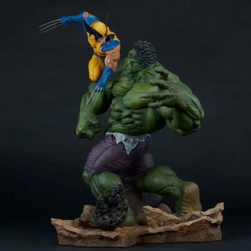 Avengers Wolverine Vs. Hulk 36cm Anime Figure Marvel Wolverine Vs. Hulk Scene Model Statue Tabletop Decoration Pvc Toy Gift