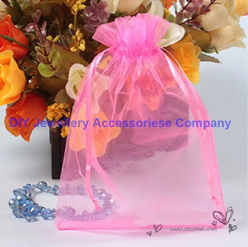 

100 шт. 7*9 см розового цвета, сумки для ювелирных изделий из органзы, роскошная свадебная вуаль, подарочная сумка, упаковка для ювелирных изделий на шнурке, сумка для рождественского подарка