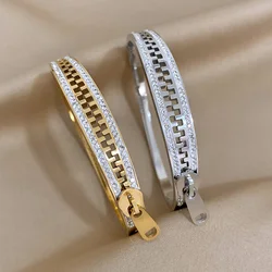 ALLYES Creative Shiny Rhinestones Zipper Stainless Steel Bracelet Statement 18K Gold Plated Bracelets & Bangles Fashion Jewelry