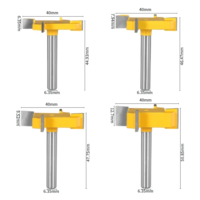 PTA 6MM 6.35MM Shank Z4 T Type Slotting Cutter With 4 Carbide Router Bit Woodworking Milling Cutter For Wood Face Mill