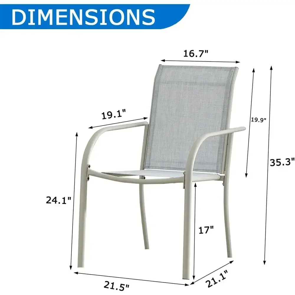 Stackable Outdoor Dining Chairs Set of 4, Beige Textilene Fabric, Ideal for Patio, Garden, Poolside, and Camping
