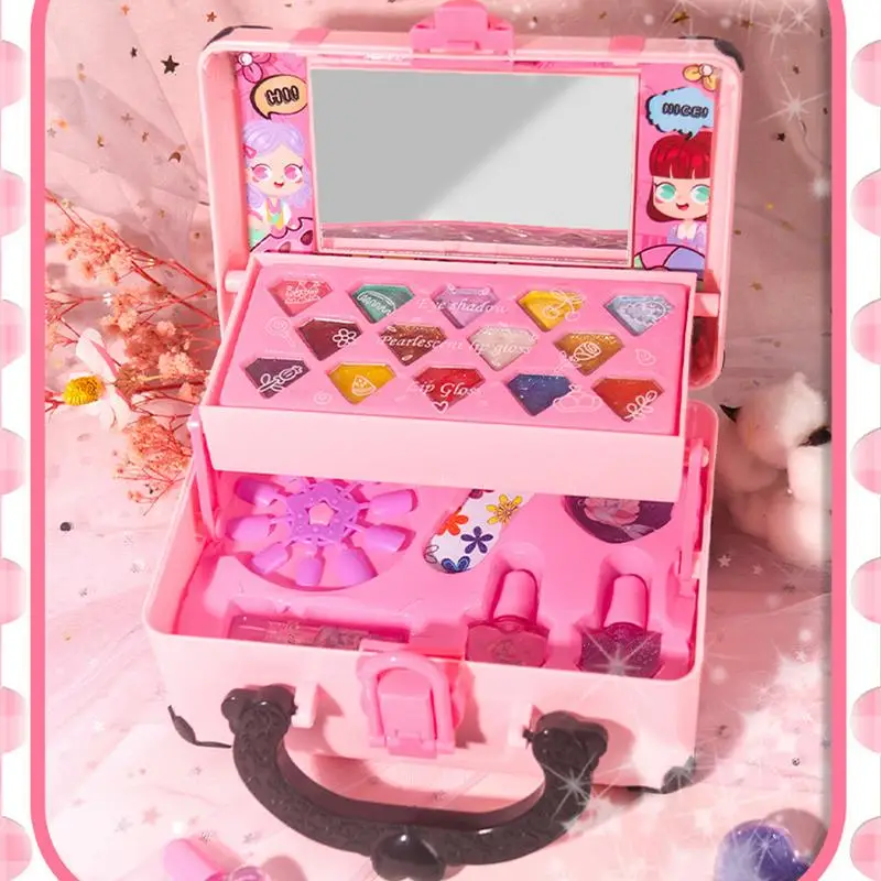 Kids Makeup Kit For Girl Real Cosmetic Set Pretend Play Set For Girls Child Play Makeup Toys Beauty Vanity Set With Cosmetic