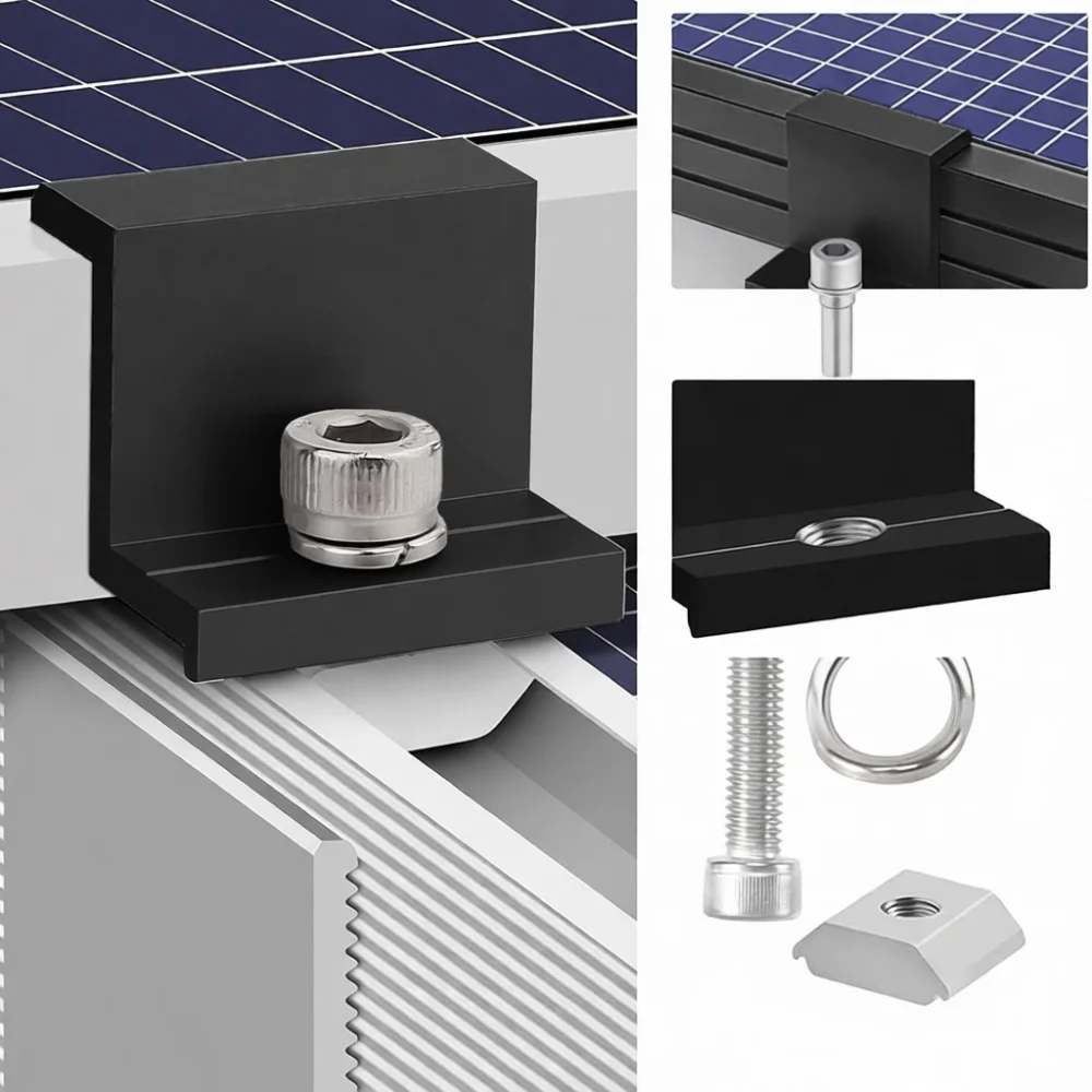 Solar Panel Mounting Clamps Black Aluminum Alloy Photovoltaic Module Fixed Holders Roof Support Set Energy System Hardware