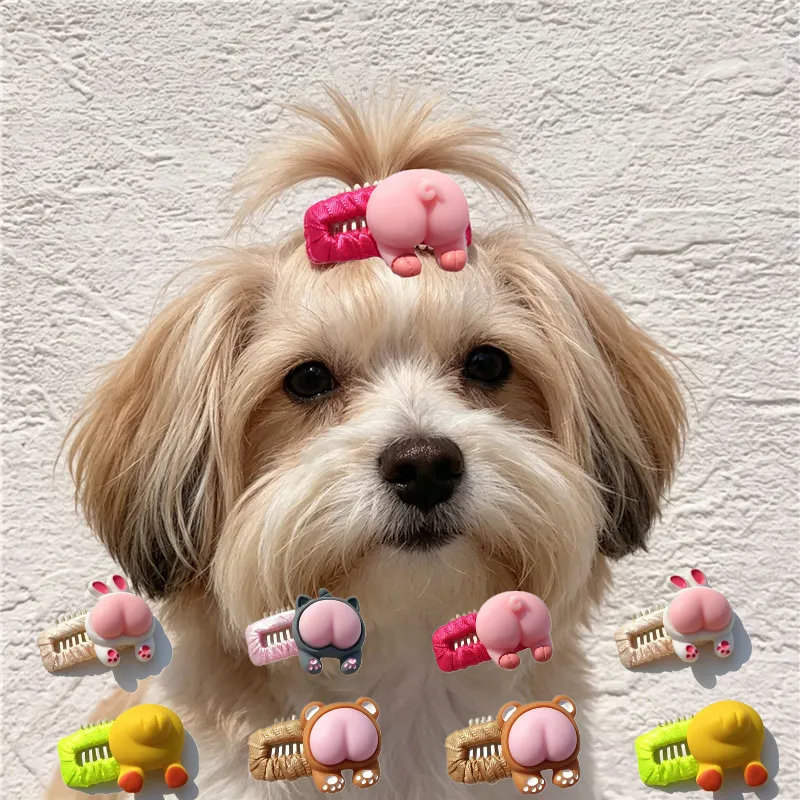Lustige 3D-Tier-Po-Haarspangen, Mini-Hunde- und Katzen-Haarklammern mit Zähnen, Niedliche Haustier-Haaraccessoires für Welpenpflege