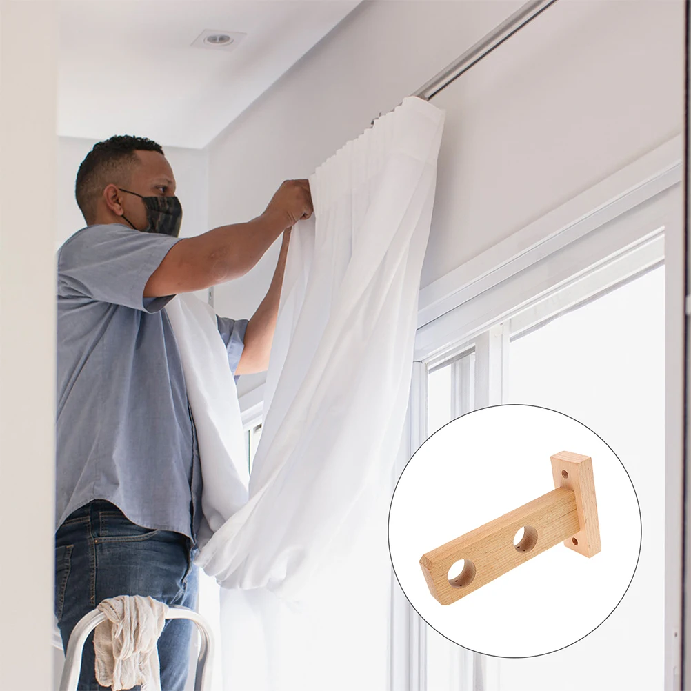 

2pcs Wooden Curtain Rod Curtain Rod Holders Bracket Brackets Sturdy Easy Install Wall Holders Suitable Decor