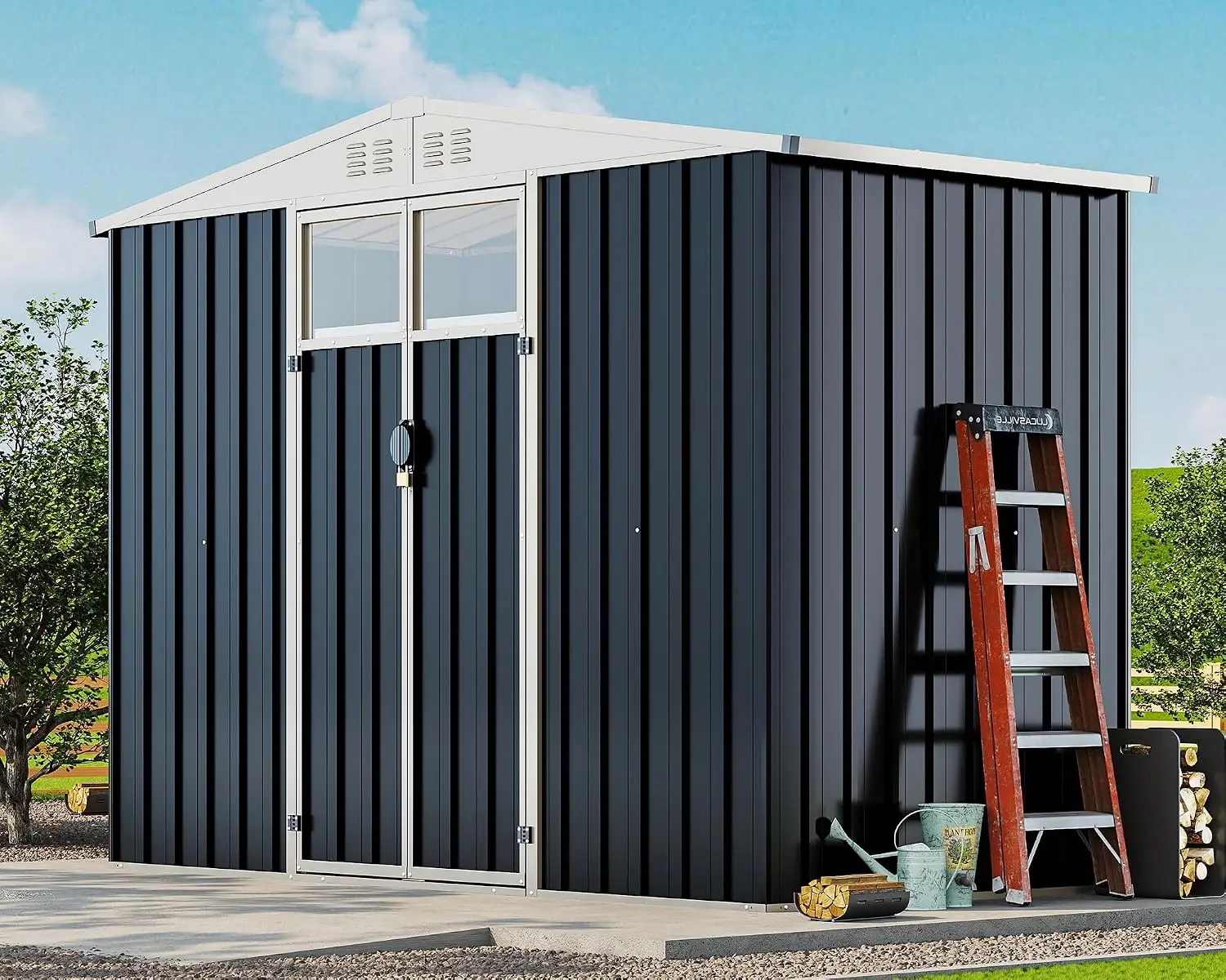 Outdoor Storage Shed 8x4x6 FT with Clear Acrylic Door-Top Panels, Customized