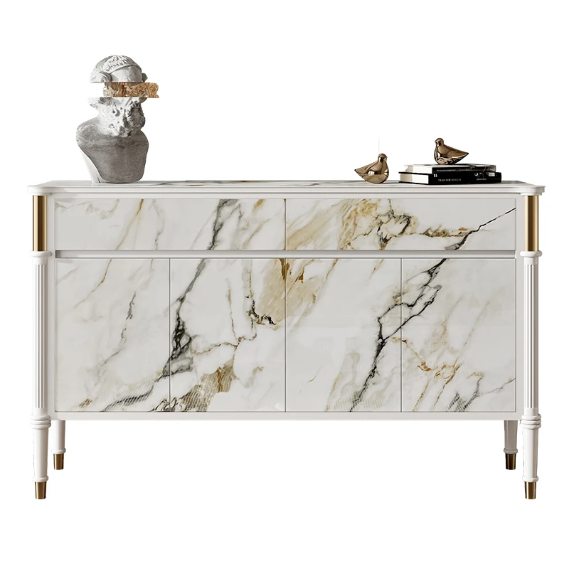 

LXY rock slab dining side cabinet solid wood simple entrance cabinet modern guest restaurant white storage decorative cabinet