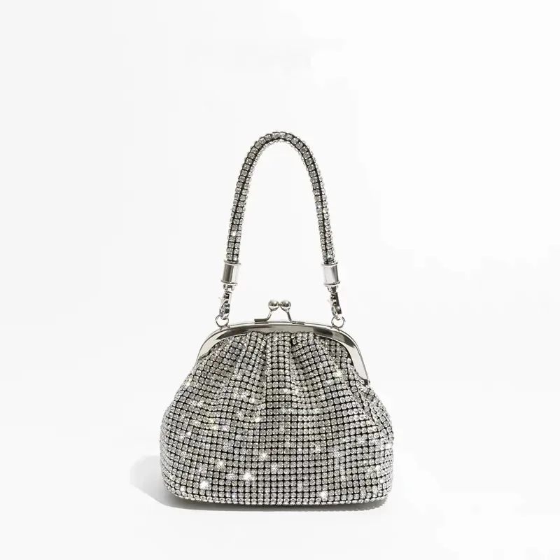 2024 Trend Handmade Dinner Women Shining Water Diamond Handheld Shell Bag Chain Strap Single Shoulder Crossbody Bag