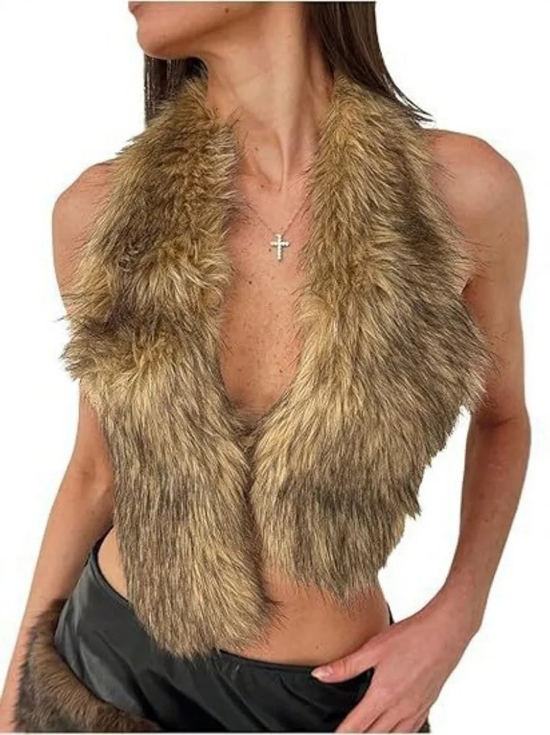Women's Sexy Camisole Vest Sleeveless Artificial Fur Plush Shawl Spicy Girl Fashionable Warmth-Adding Outerwear
