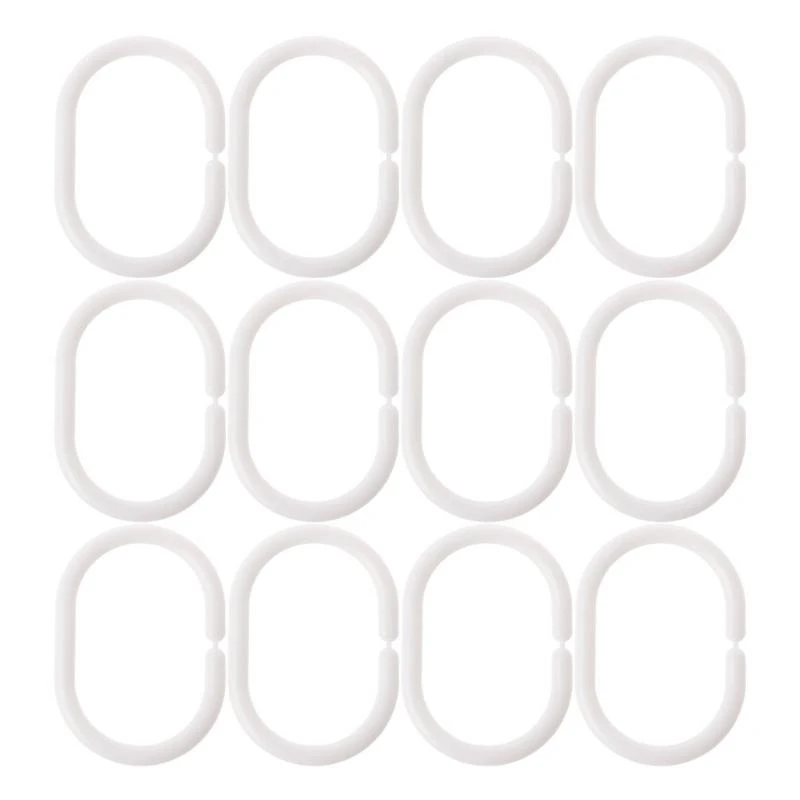 12pcs Shower Curtain Hook Hanger Plastic Rings Bath Drape Loop Clasp Accessories high quality，Portable Curtain Rings Hook Acces