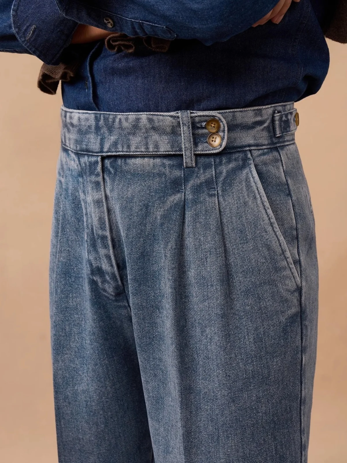 

High Waist Briti Neapolitan Jeans Gentleman Busin Casual Straight Leg Versatile Leisure Vintage Waed Blue Denim West P...